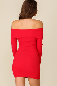 Red Bare Elegance Off Shoulder Bodycon Dress