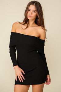 Black Bare Elegance Off Shoulder Bodycon Dress