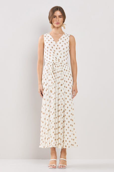 Ivory Multi Polka Dots Wrapped Flare Mesh Maxi Dress