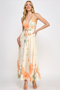 Cream Floral Print Maxi Dress
