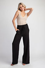 Black Textured Drawstring Straight Leg Pants