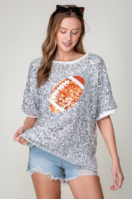 Silver Game Day Football Sparkly Top