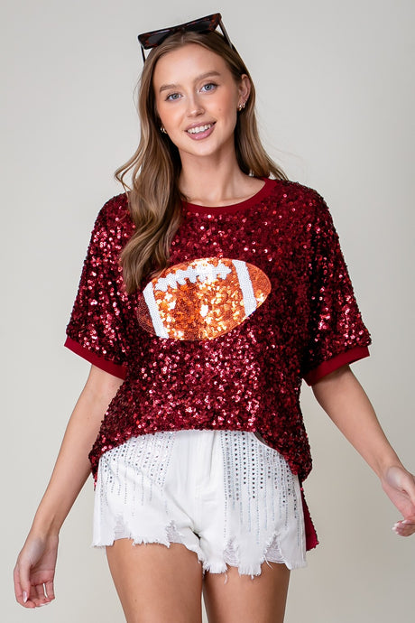 Burgundy Game Day Football Sparkly Top