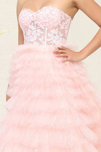 Blush Sleeveless/Strapless Sweetheart Illusion Top Ruffl