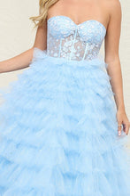 Baby Blue Sleeveless/Strapless Sweetheart Illusion Top Ruffl