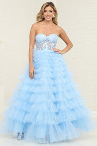 Baby Blue Sleeveless/Strapless Sweetheart Illusion Top Ruffl