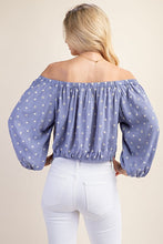 Blue Printed Off Shoulder Puff Sleeve Novelty Top