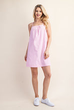 Pink Striped Mini Dress With Crisscross Open Back