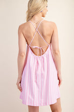 Pink Striped Mini Dress With Crisscross Open Back
