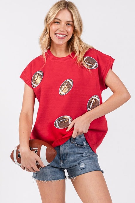 Red Gameday Football Patch Sweater Top