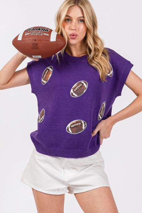 Purple Gameday Football Patch Sweater Top