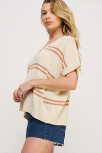 Mauve Textured Stripe V-Neck Sweater Top