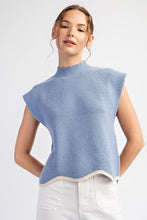 Denim Mock Neck Scallop Trim Sweater