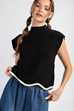 Black Mock Neck Scallop Trim Sweater