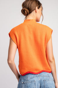 Tangerine Mock Neck Scallop Trim Sweater