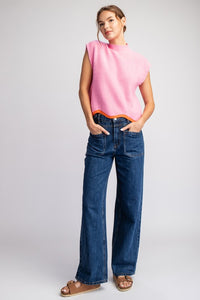 Bubble Pink Mock Neck Scallop Trim Sweater