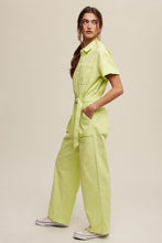 Neon Green Linen Utility Jumpsuit