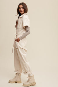 Cream Linen Utility Jumpsuit