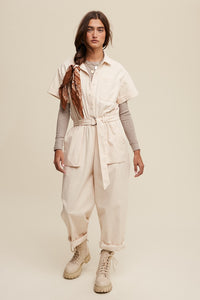 Cream Linen Utility Jumpsuit