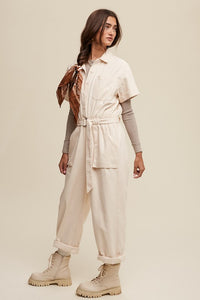 Cream Linen Utility Jumpsuit