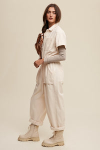 Cream Linen Utility Jumpsuit