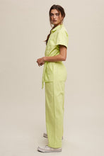 Neon Green Linen Utility Jumpsuit