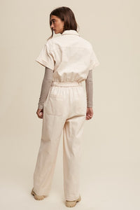 Cream Linen Utility Jumpsuit