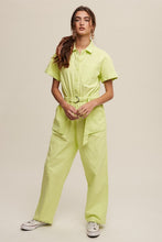 Neon Green Linen Utility Jumpsuit