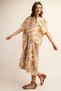 Gold Vibrant printed Caftan Style Dress