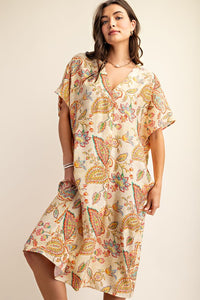 Gold Vibrant printed Caftan Style Dress