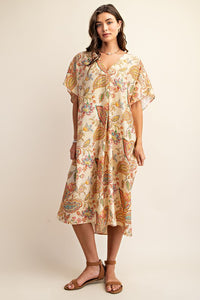 Gold Vibrant printed Caftan Style Dress