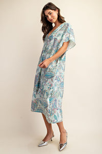 Turqouise Vibrant printed Caftan Style Dress