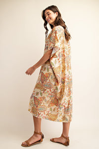 Gold Vibrant printed Caftan Style Dress