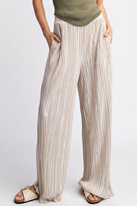 Oatmeal Pleated Straight Leg Pants