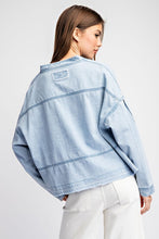 Denim Mineral Washed Denim V-Neck Long Sleeve Top