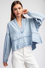 Denim Mineral Washed Denim V-Neck Long Sleeve Top