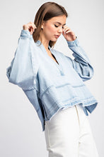 Denim Mineral Washed Denim V-Neck Long Sleeve Top