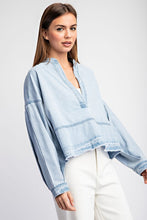 Denim Mineral Washed Denim V-Neck Long Sleeve Top