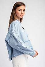 Denim Mineral Washed Denim V-Neck Long Sleeve Top