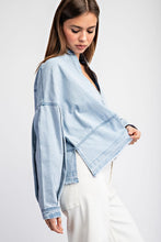 Denim Mineral Washed Denim V-Neck Long Sleeve Top