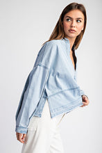 Denim Mineral Washed Denim V-Neck Long Sleeve Top