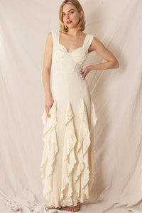 Ivory Sleeveless Corset Top Ruffle Maxi Dress