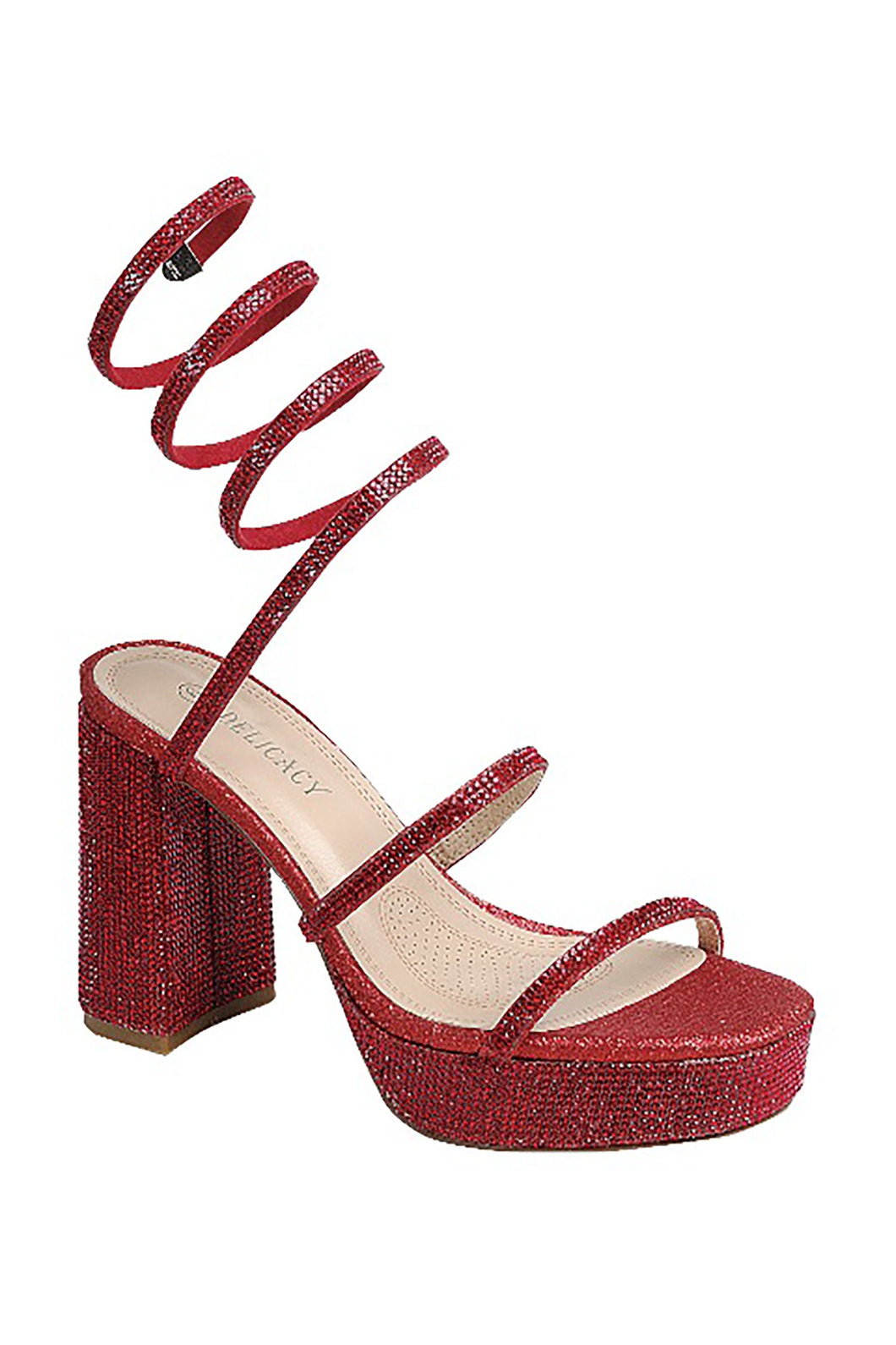 Red Rhinestone Detail Block Heel