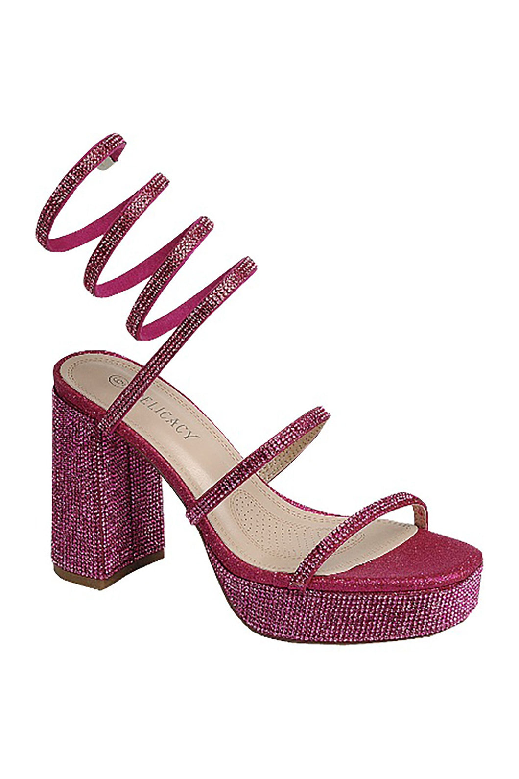 Fuchsia Rhinestone Detail Block Heel