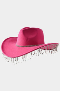 Hpink Rhinestone Band Paved Fringe Cowboy Western Hat