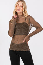 Chocolate Metallic Mesh Long Sleeve Top