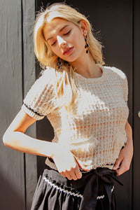 Apricot Short Sleeve Pocket Knit Sweater