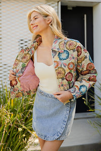 Flower Power Retro Floral Printed Cropped Jacket