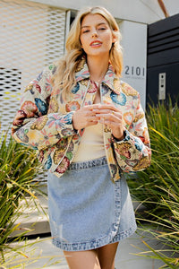 Flower Power Retro Floral Printed Cropped Jacket