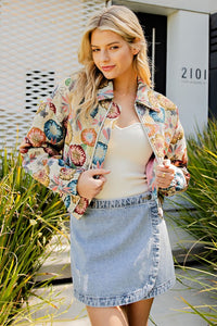 Flower Power Retro Floral Printed Cropped Jacket